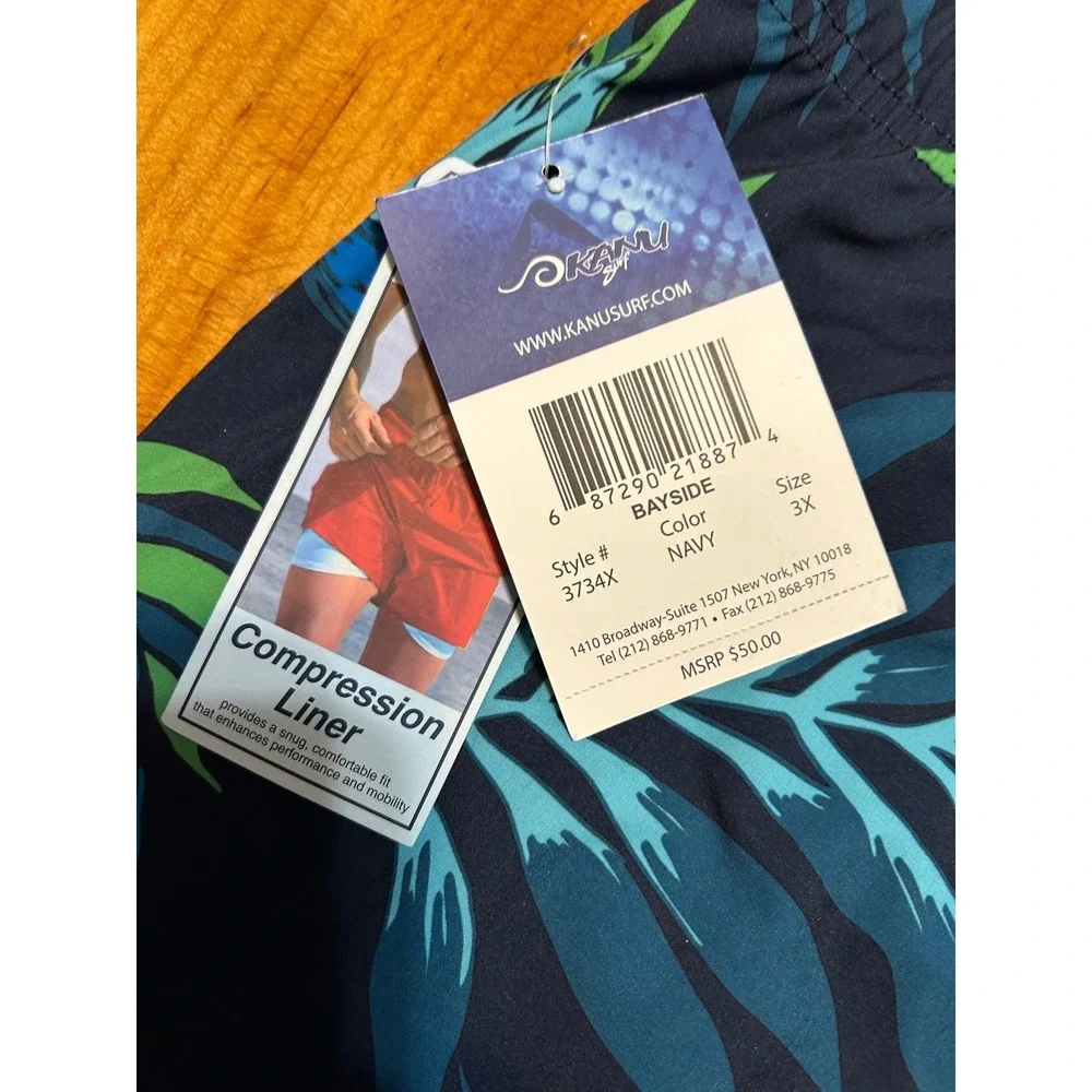 Kanu Surf Navy Tropical Swim Trunks 3X – Compression‎ Liner – NWT